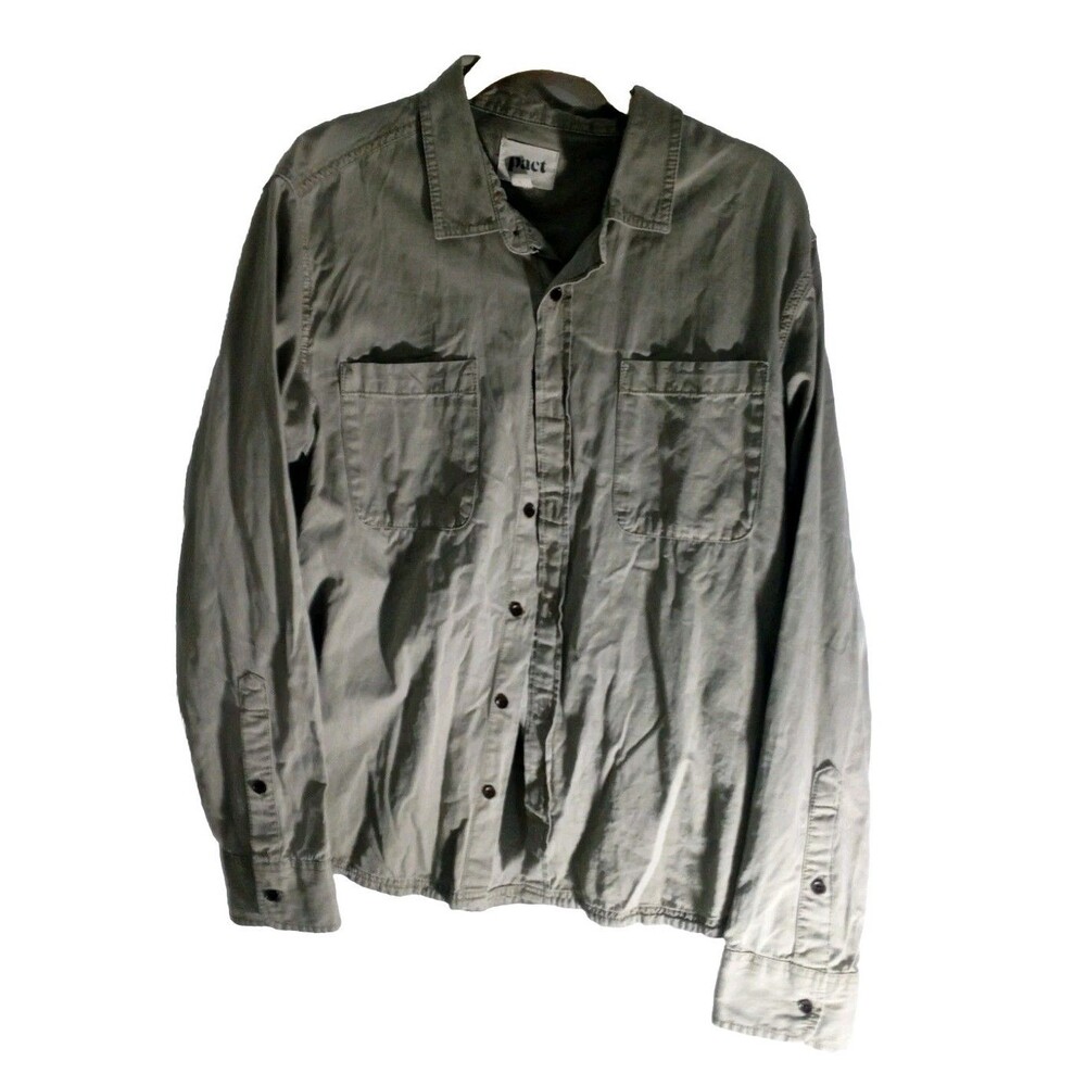 Men's Pact Button Up Shirt Sz L Organic Cotton Khaki Color Military Look EUC